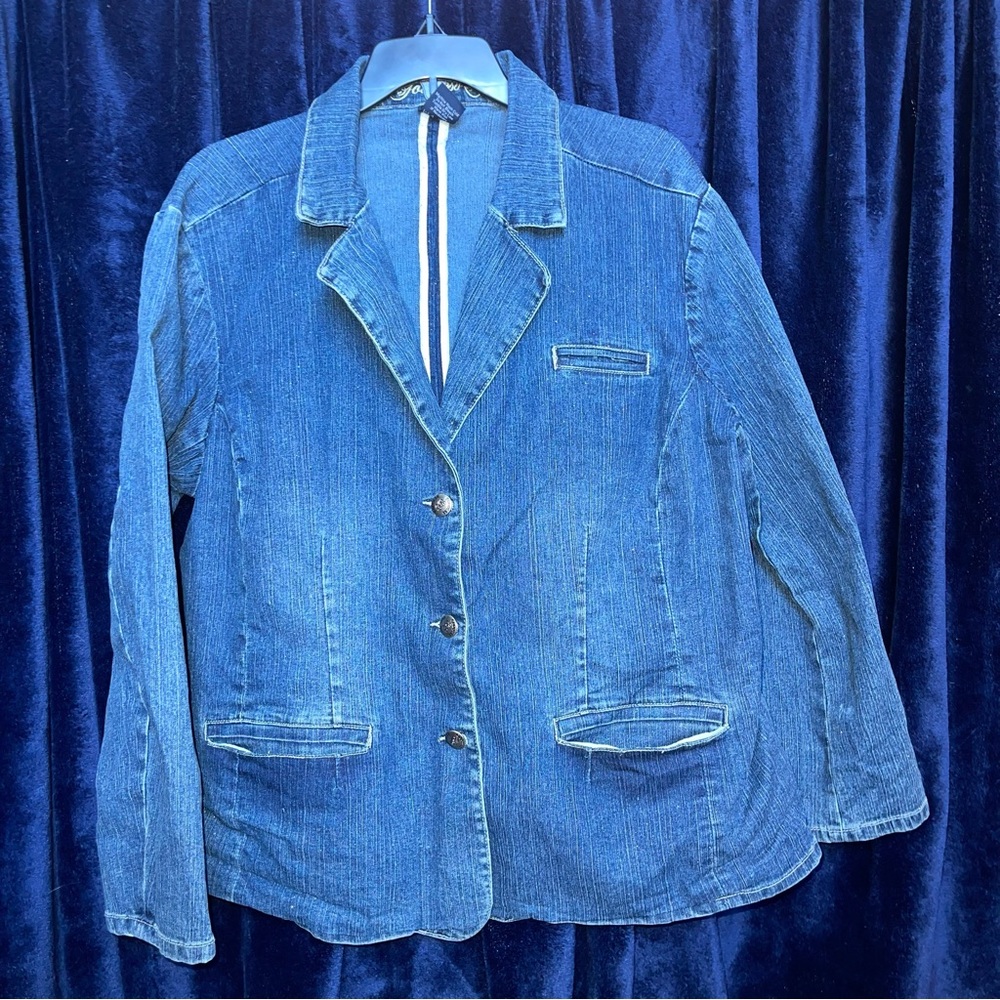 Goddess Y2K Classic Sparkle Denim Blue Jean Jacket Blazer 2000s Plus Size 3X
